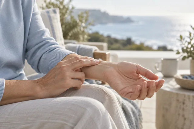 Person checking their pulse in a quiet moment