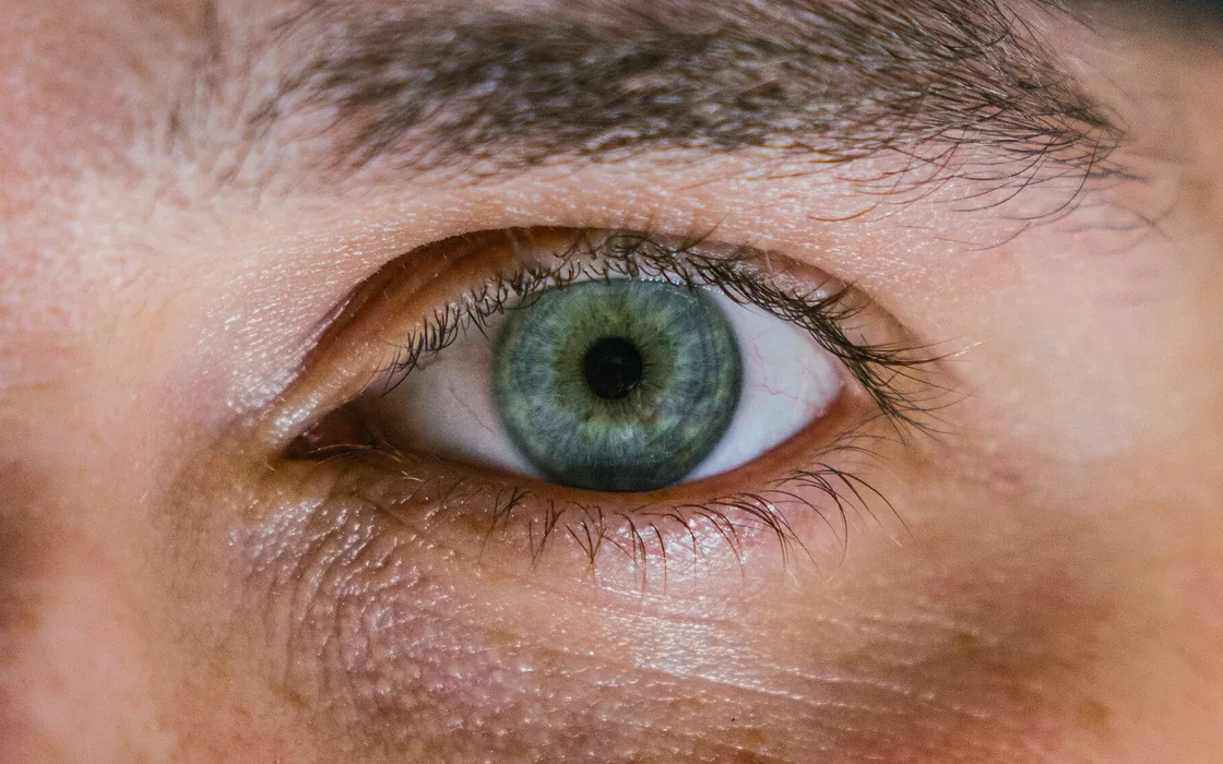 A close-up of a human eye, the white of it clear and evenly lit.