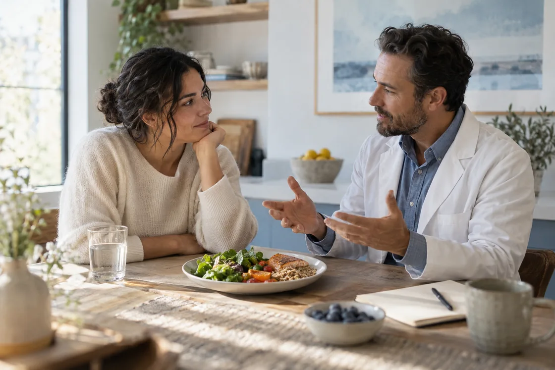 Illustrative doctor discussing a person’s daily routine